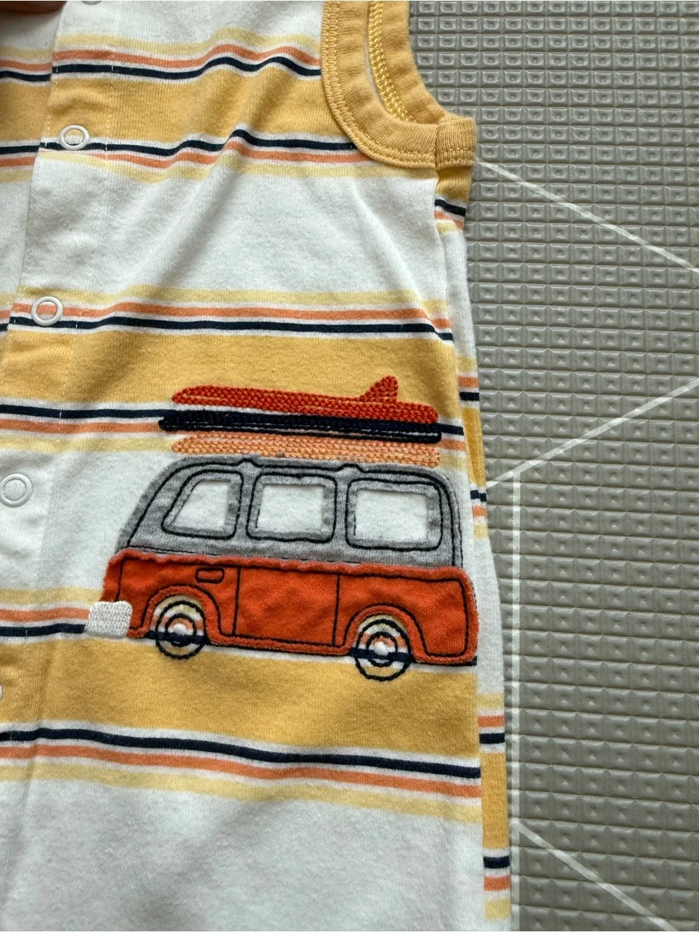 Carters|Baby boy/toddler yellow striped sleeveless romper,surf van patch•••18M